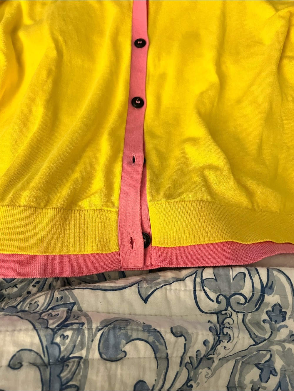 Zara Yellow Cardigan with Pink Trim and Black Buttons - Picture 5 of 6